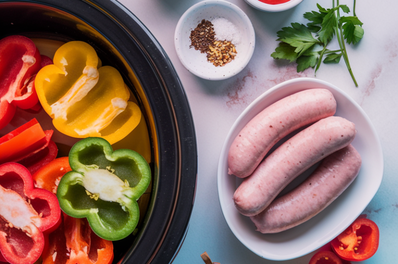 Healthy Slow Cooker Sausage and Peppers