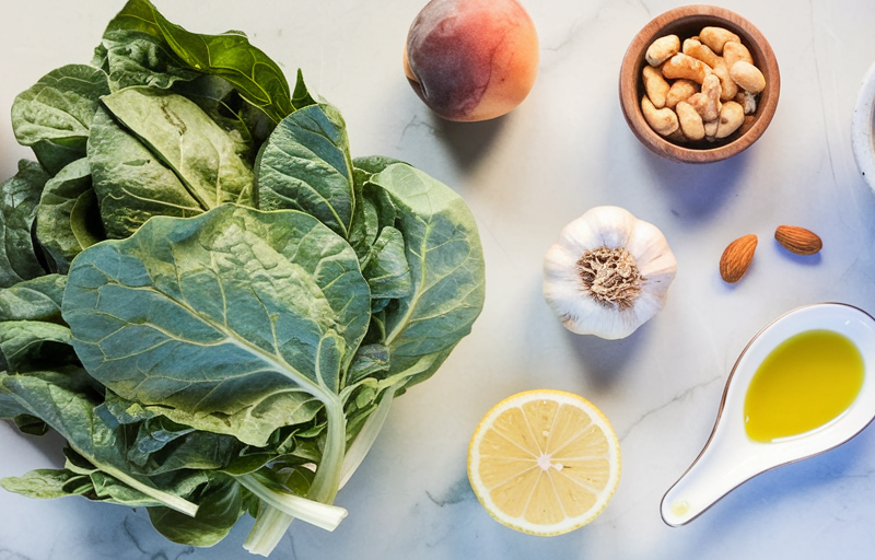 Stone Fruit Salad with Collard-Peanut Pesto