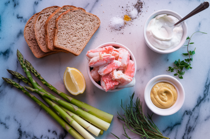 Healthy Crab and Tangled Asparagus Salad on Toast